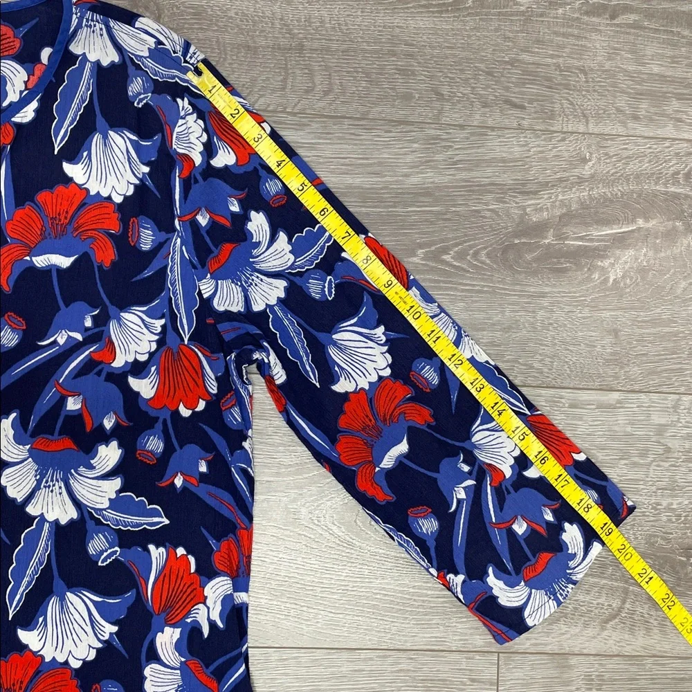 J. Crew Cotton Gauze Tunic V-neck 3/4 Sleeve Floral Print Cover-Up XL
